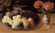 Jacob van Es Still-Life of Grapes, Plums and Apples oil on canvas